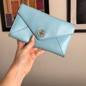 Authentic Tory Burch Sky Blue Wallet Clutch